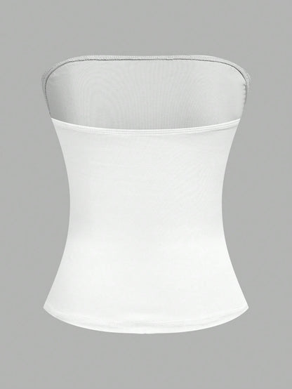 EZwear 4pcs Women's Solid Color Ribbed Casual Tube Tops, Summer Strapless Tops Tube Tops Women