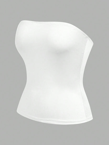EZwear 4pcs Women's Solid Color Ribbed Casual Tube Tops, Summer Strapless Tops Tube Tops Women