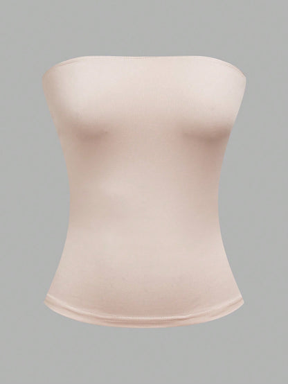 EZwear 4pcs Women's Solid Color Ribbed Casual Tube Tops, Summer Strapless Tops Tube Tops Women