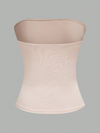 EZwear 4pcs Women's Solid Color Ribbed Casual Tube Tops, Summer Strapless Tops Tube Tops Women