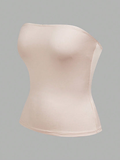 EZwear 4pcs Women's Solid Color Ribbed Casual Tube Tops, Summer Strapless Tops Tube Tops Women