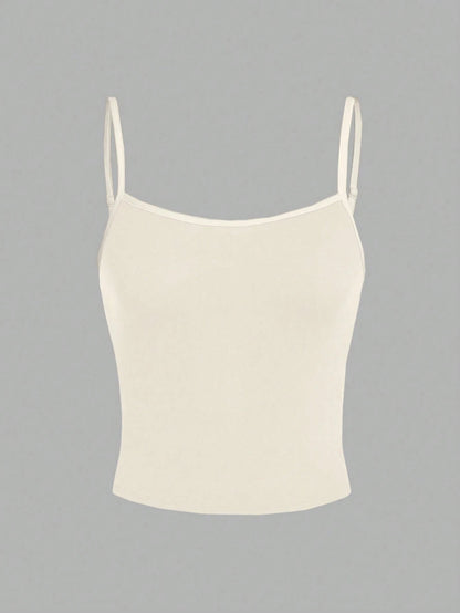 EZwear Beige Casual Minimalist Camisole Top, Fitted For Women, Suitable For Summer
