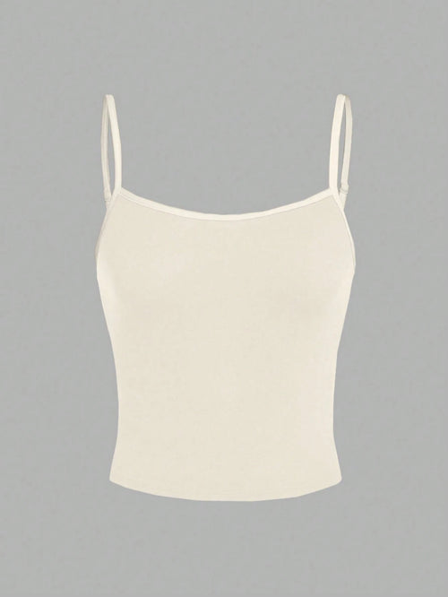 EZwear Beige Casual Minimalist Camisole Top, Fitted For Women, Suitable For Summer