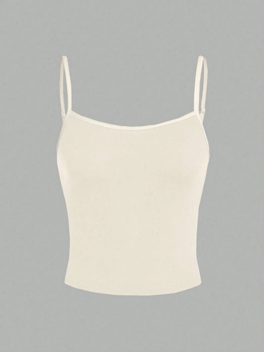 EZwear Beige Casual Minimalist Camisole Top, Fitted For Women, Suitable For Summer