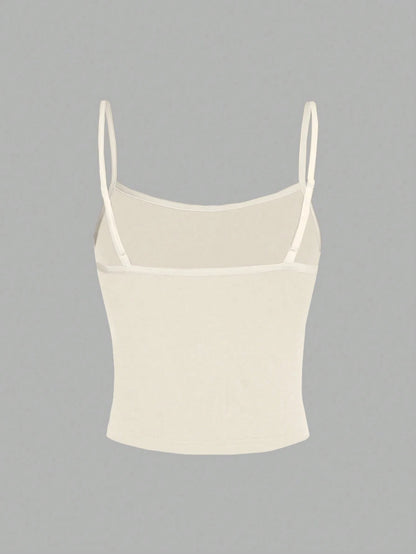 EZwear Beige Casual Minimalist Camisole Top, Fitted For Women, Suitable For Summer