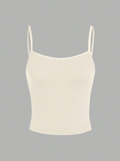 EZwear Beige Casual Minimalist Camisole Top, Fitted For Women, Suitable For Summer