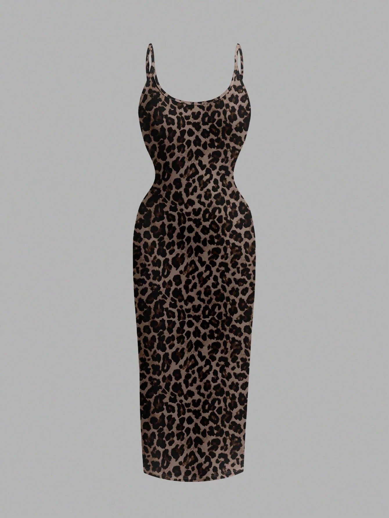 EZwear Casual Minimalist Full-Length Leopard Print Bodycon Slip Dress, Suitable For Summer,Summer Dress