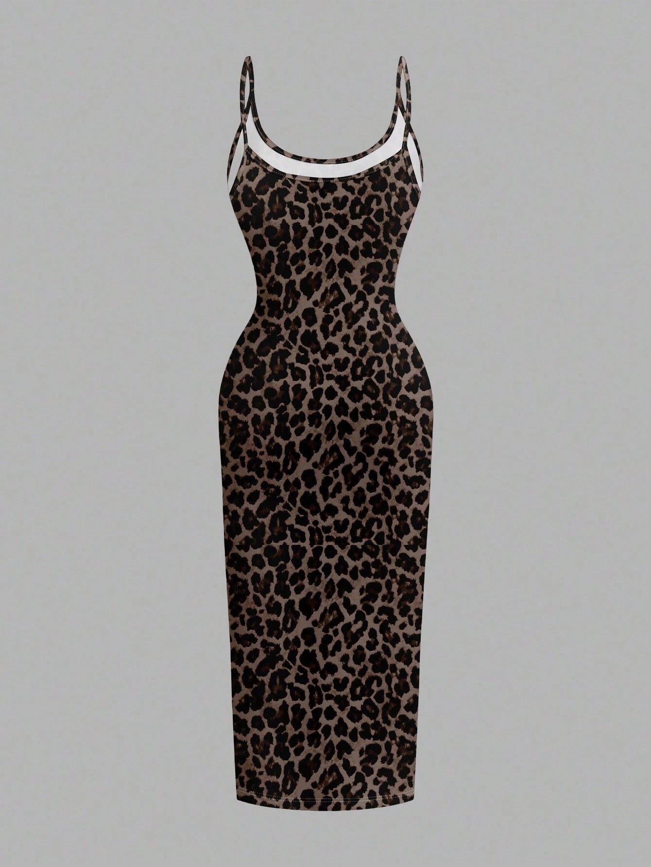 EZwear Casual Minimalist Full-Length Leopard Print Bodycon Slip Dress, Suitable For Summer,Summer Dress