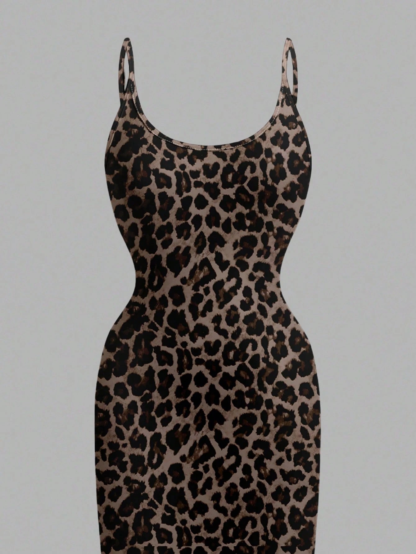EZwear Casual Minimalist Full-Length Leopard Print Bodycon Slip Dress, Suitable For Summer,Summer Dress