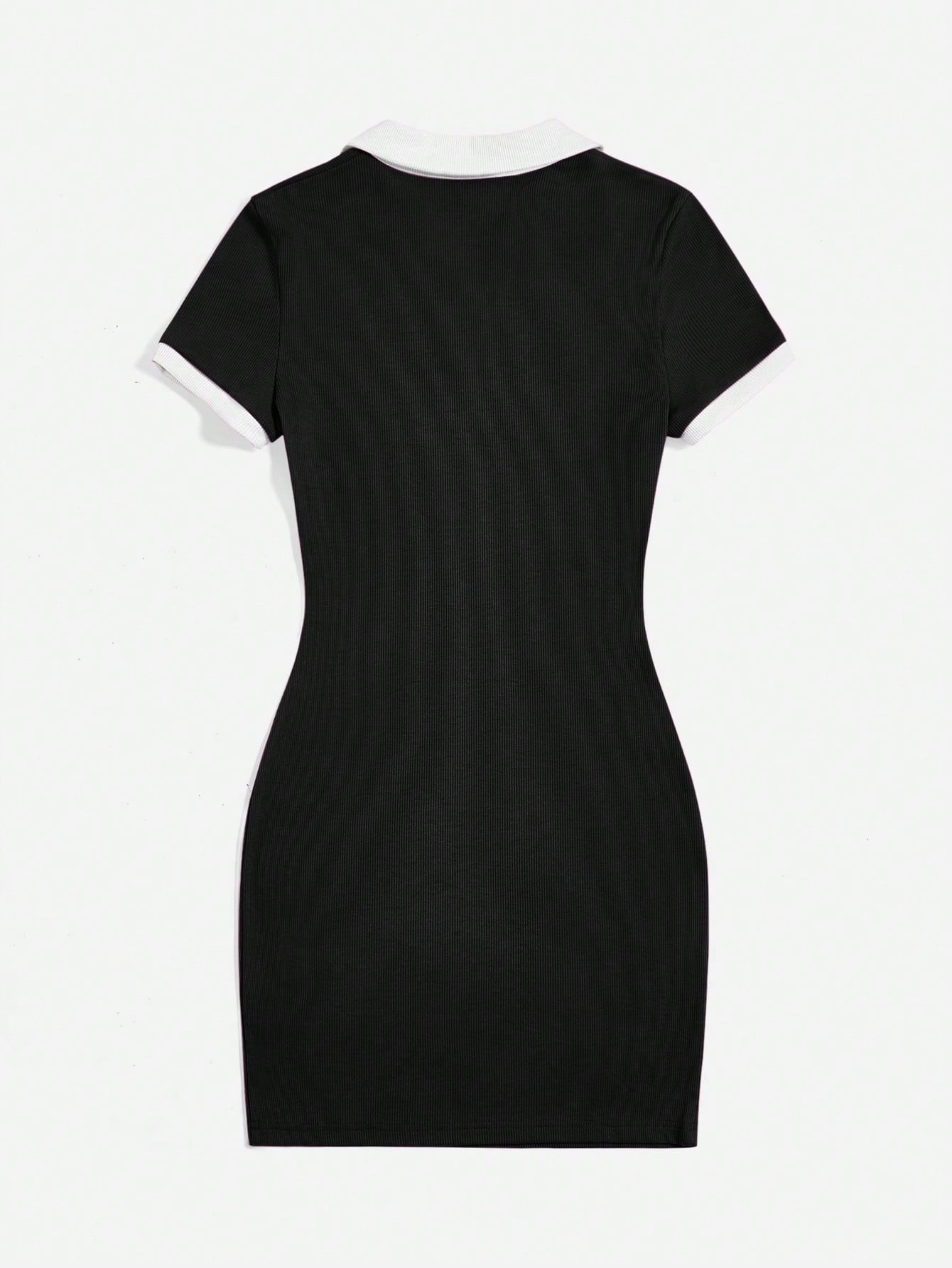 EZwear Contrast Collar Ribbed Knit Bodycon Dress,Summer Dresses For Women