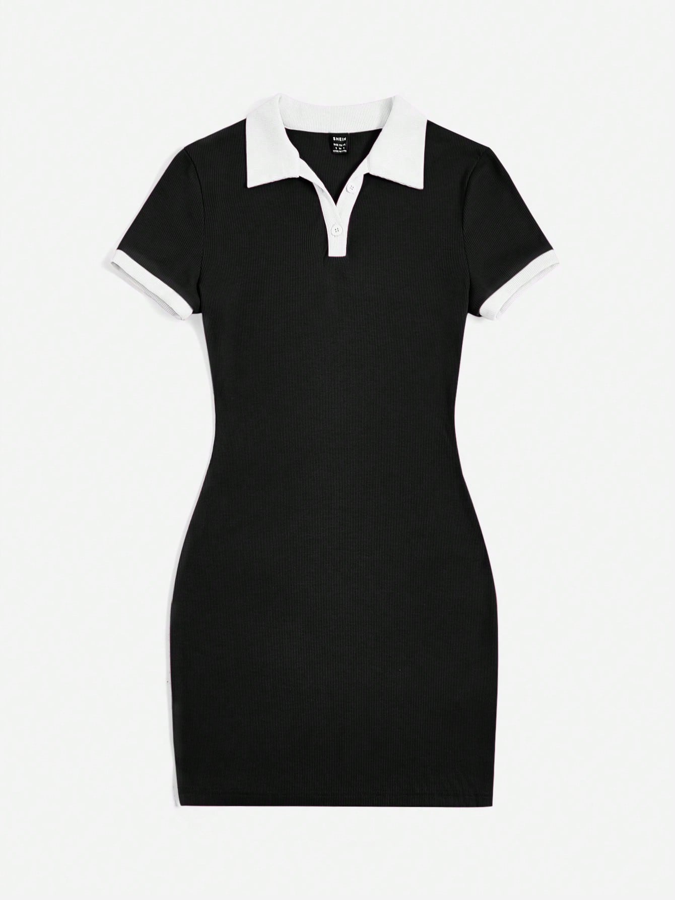 EZwear Contrast Collar Ribbed Knit Bodycon Dress,Summer Dresses For Women