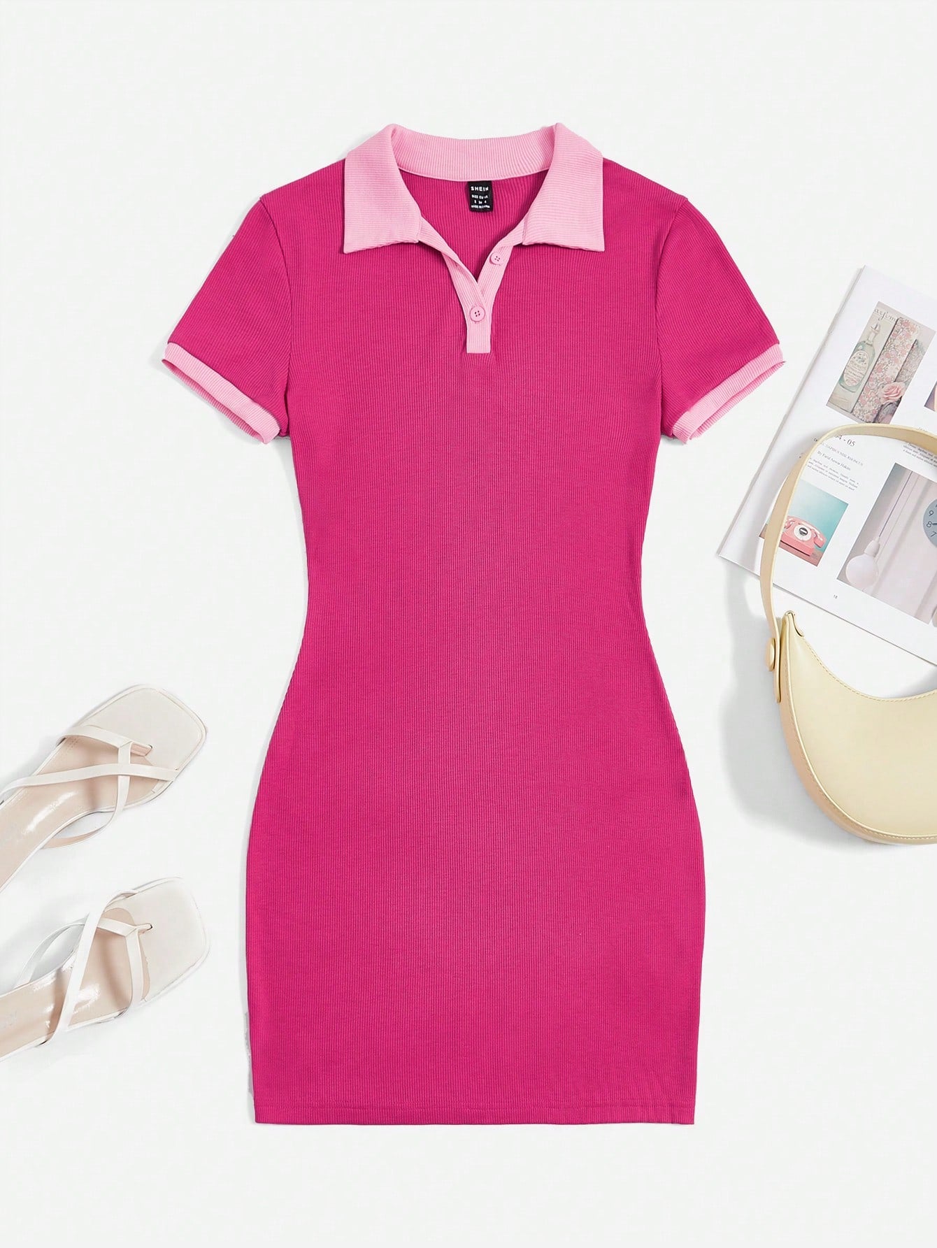 EZwear Contrast Collar Ribbed Knit Bodycon Dress,Summer Dresses For Women