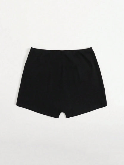 EZwear Elastic Waist Solid Biker Shorts