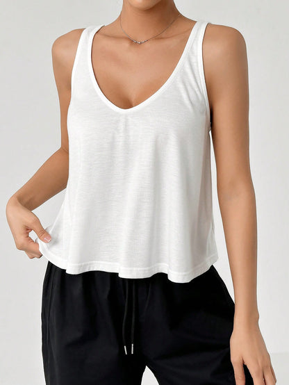EZwear Loose Fit Solid Color V-Neck Tank Top