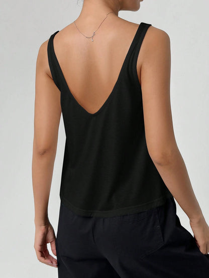 EZwear Loose Fit Solid Color V-Neck Tank Top