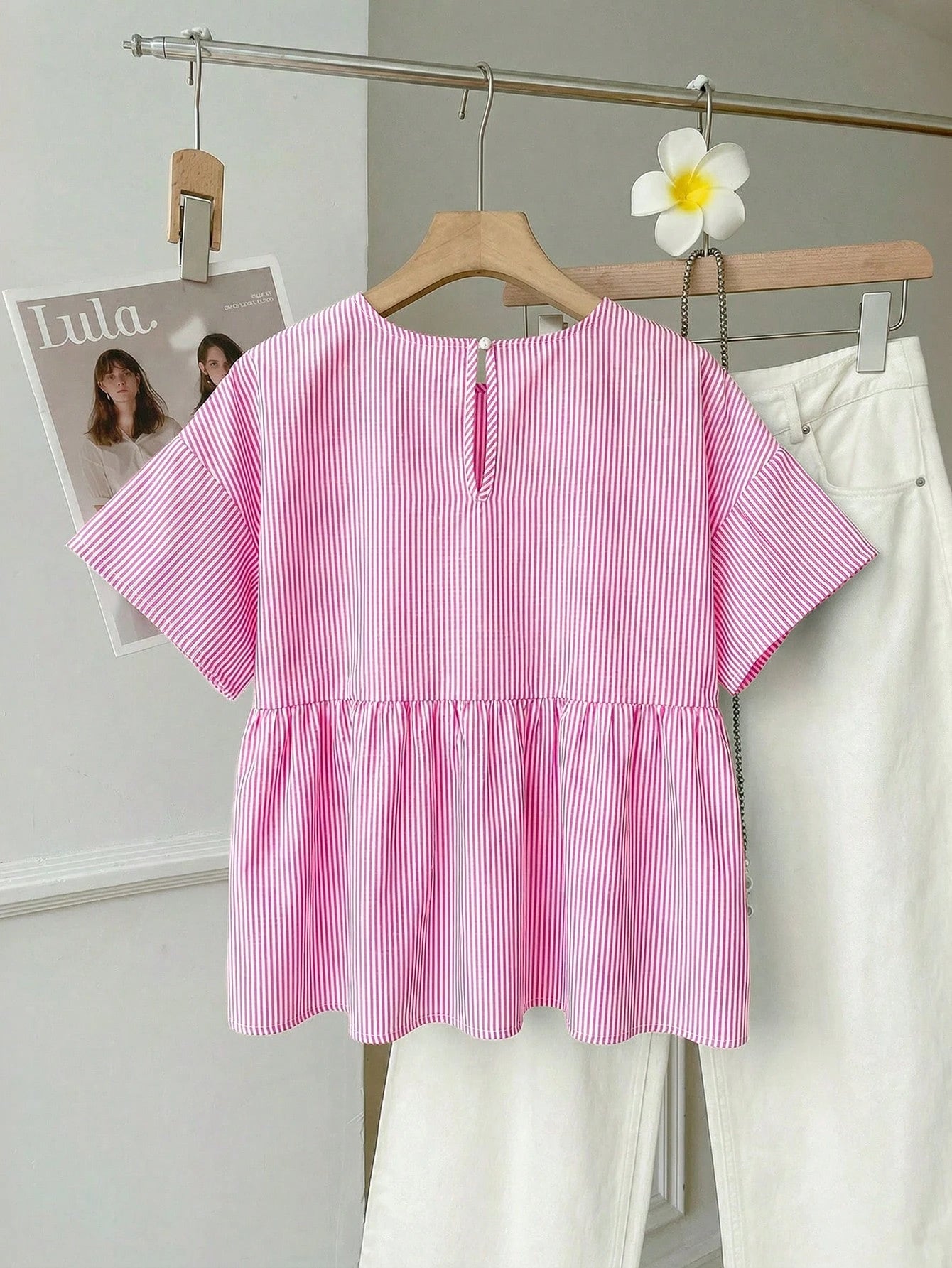 EZwear Pink Striped Woven Women's Shirt,Summer Top