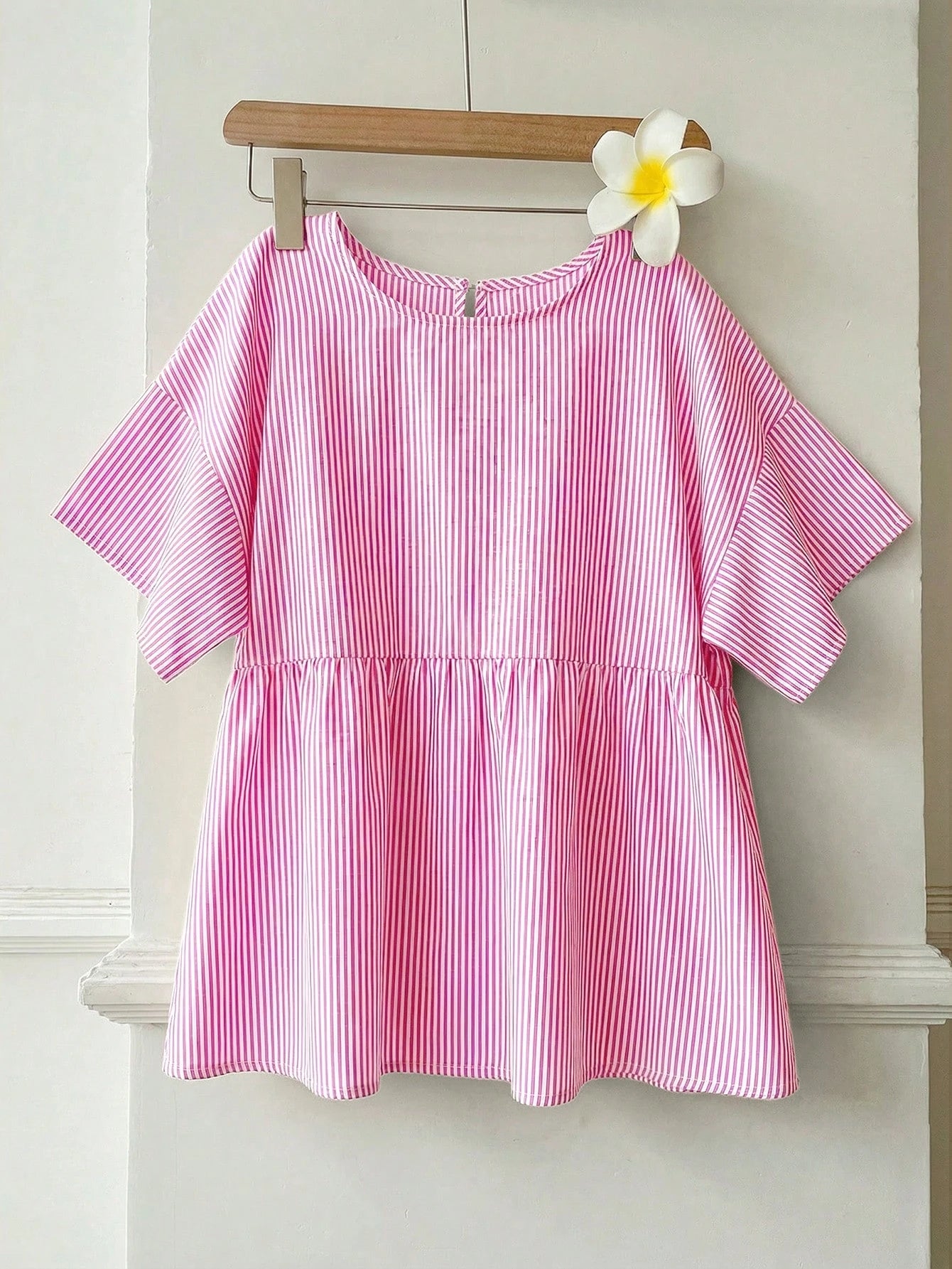EZwear Pink Striped Woven Women's Shirt,Summer Top