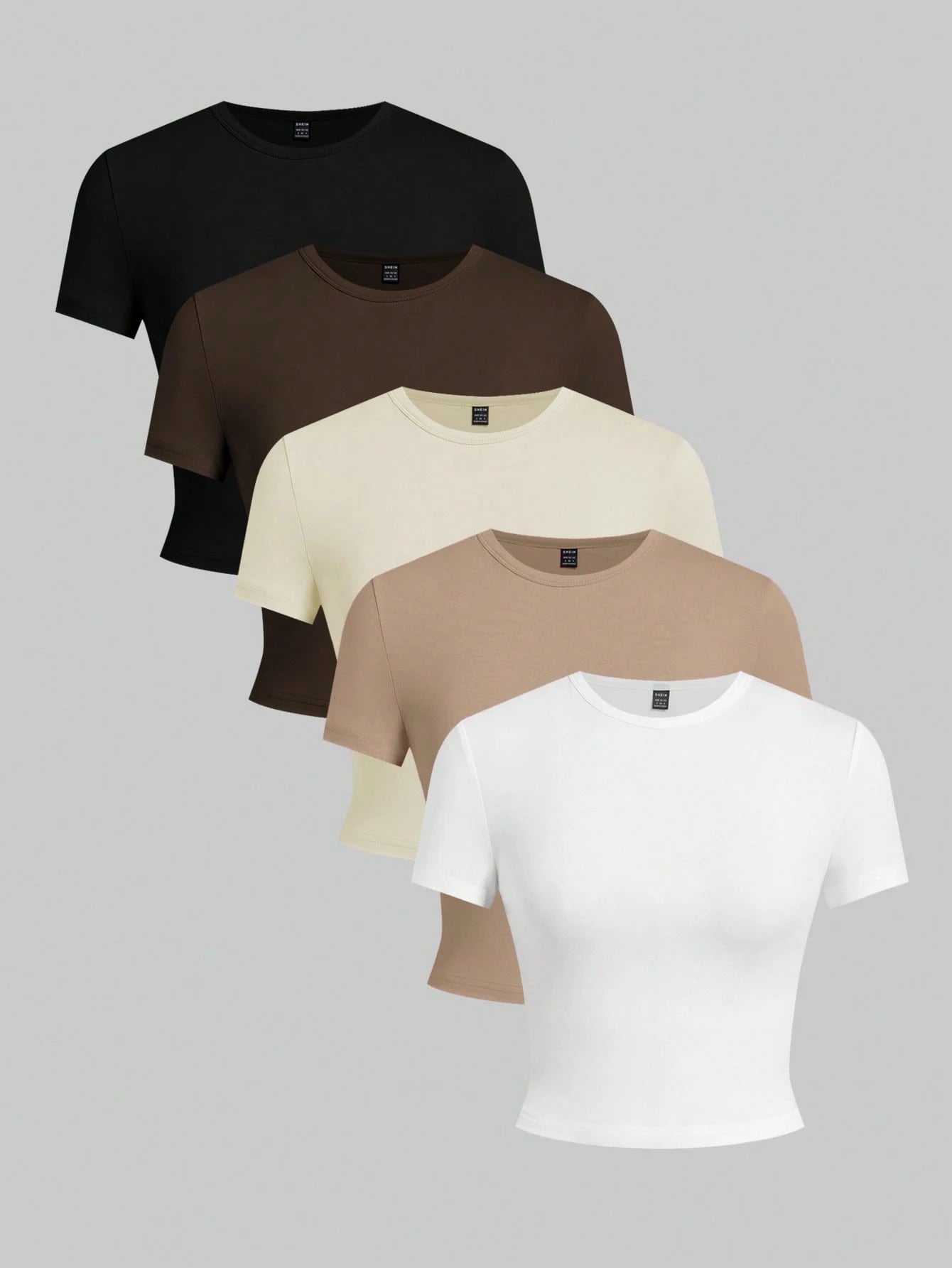 EZwear Plus Size Women's Solid Color Round Neck Short Sleeve Fitted Casual T-Shirt Back-To-School Office Baptism Black Chocolate Brown Beige White Summer