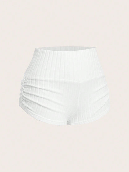 EZwear Slim Fit Ribbed Knit Ruched Shorts, Summer