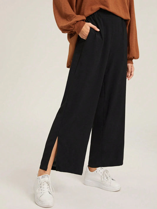 EZwear Split Hem Wide Leg Pants