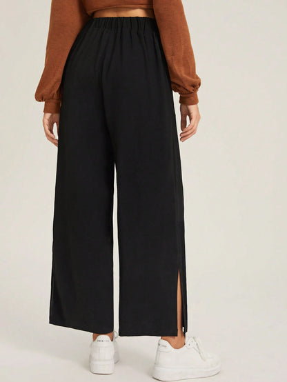 EZwear Split Hem Wide Leg Pants