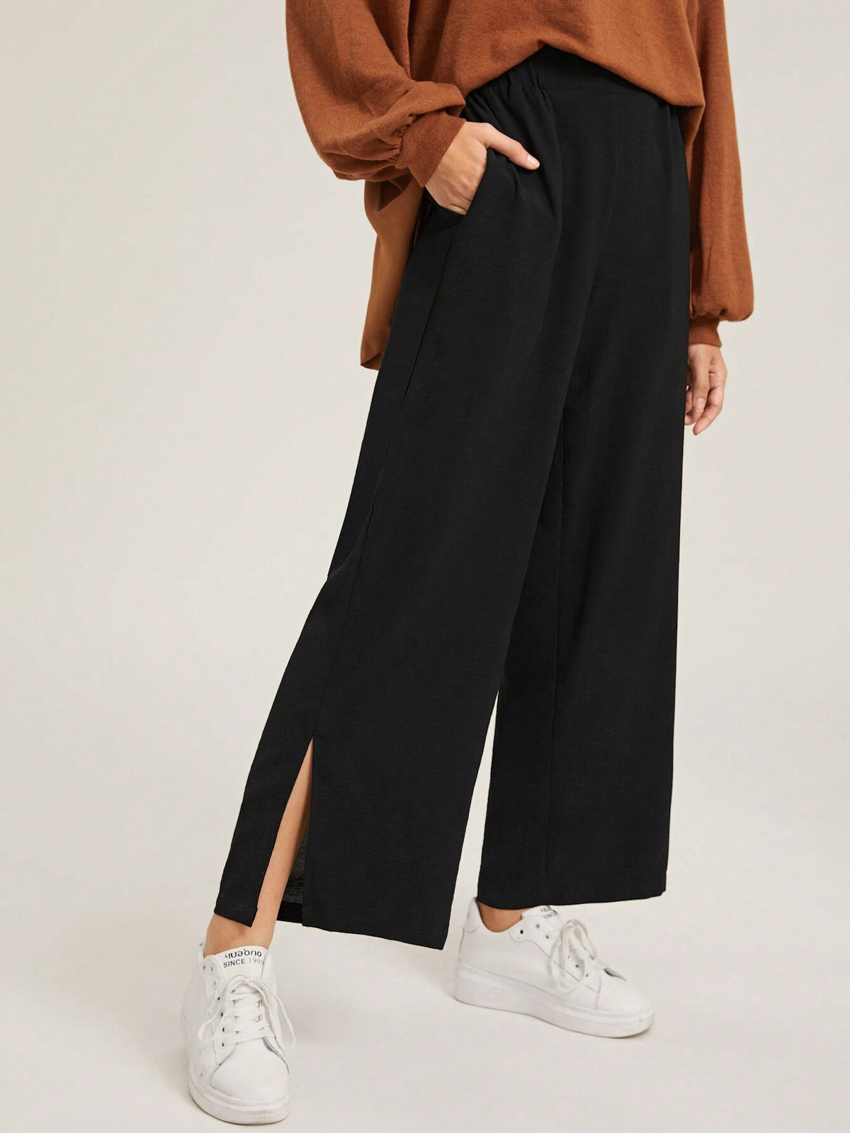 EZwear Split Hem Wide Leg Pants