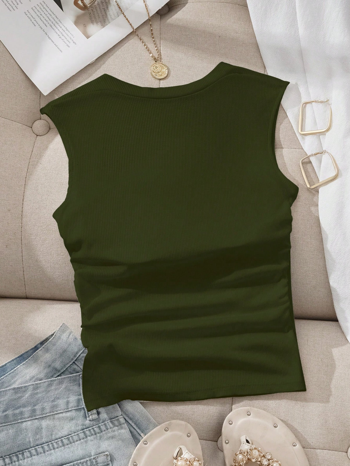 EZwear Square Neck Spring/Summer Slim Fit Bra-Free Women's Tank Top With Padded Cups, Built-In Bra