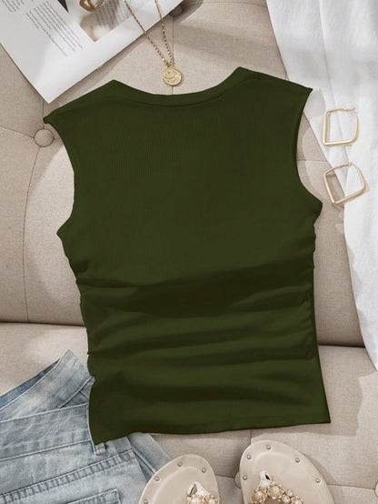EZwear Square Neck Spring/Summer Slim Fit Bra-Free Women's Tank Top With Padded Cups, Built-In Bra