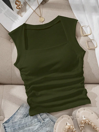 EZwear Square Neck Spring/Summer Slim Fit Bra-Free Women's Tank Top With Padded Cups, Built-In Bra