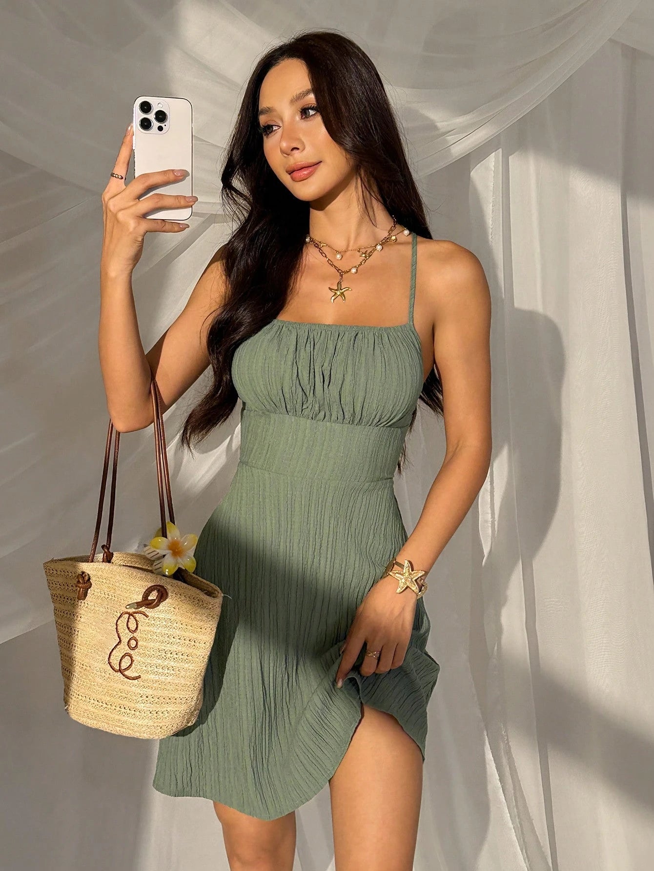 EZwear Summer Dress Sage Green Woven Backless Exclusive Dress For Women,Summer Dress Vacation Dress Vacation Sexy