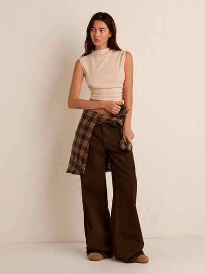 EZwear Summer Outfits Knitted Solid-Colored Top