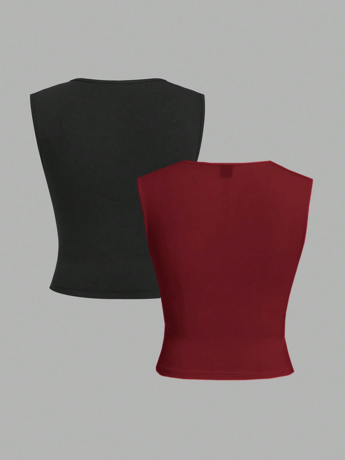 EZwear Two-Piece Set Women's Basic Tight Knit Tank Top, Anthracite Black & Red