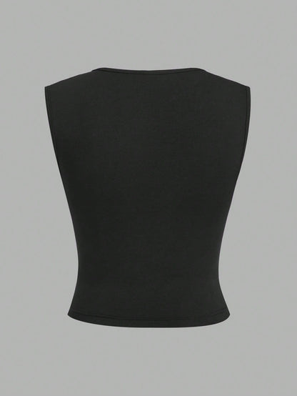 EZwear Two-Piece Set Women's Basic Tight Knit Tank Top, Anthracite Black & Red