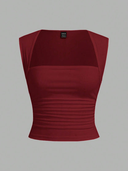 EZwear Two-Piece Set Women's Basic Tight Knit Tank Top, Anthracite Black & Red