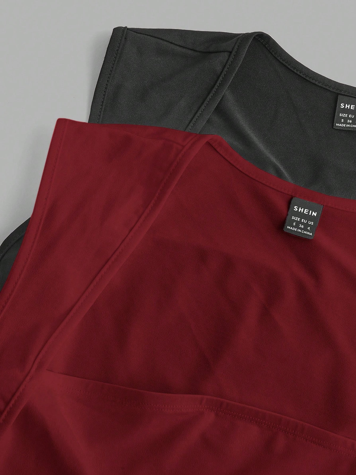 EZwear Two-Piece Set Women's Basic Tight Knit Tank Top, Anthracite Black & Red