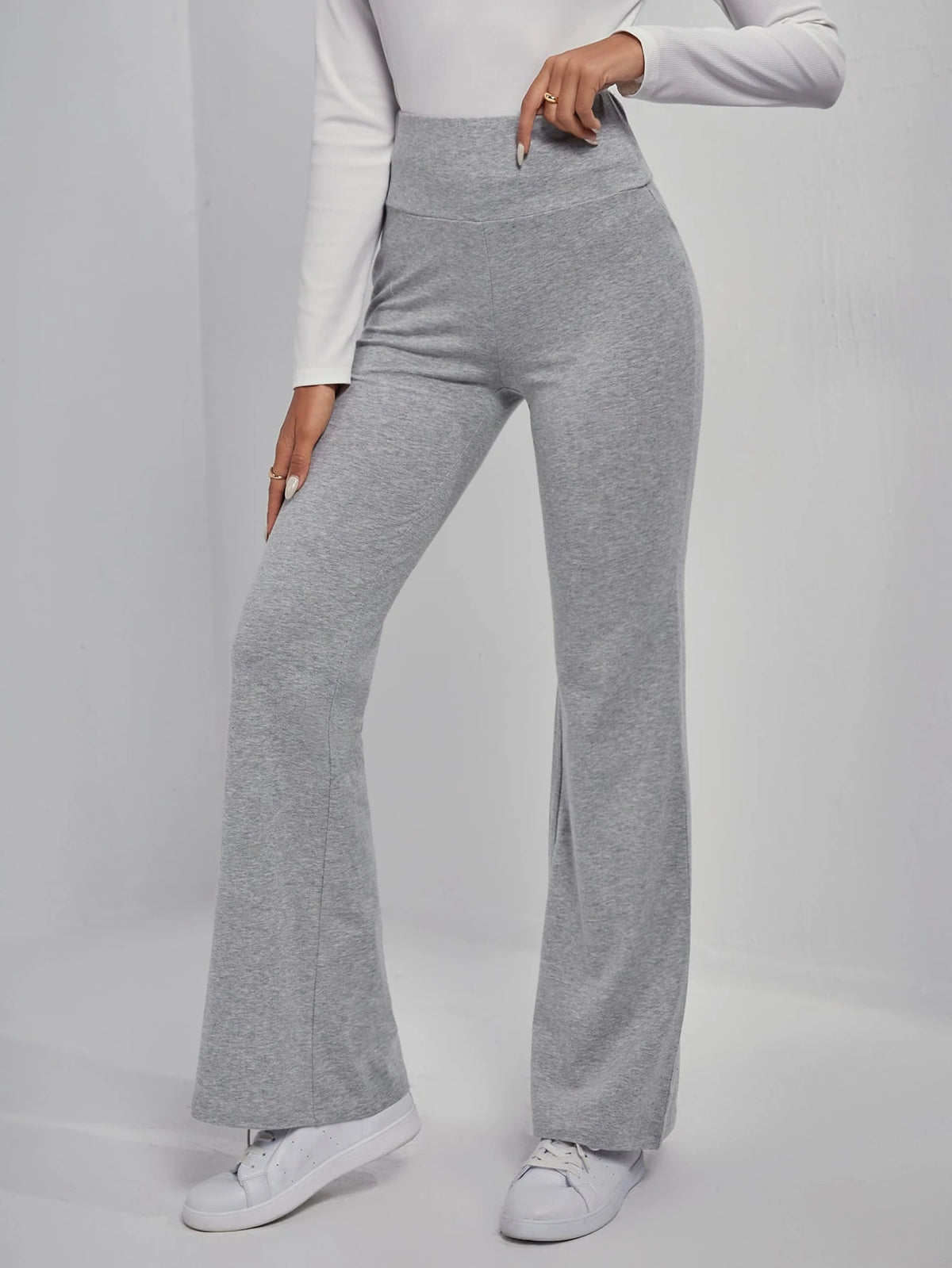 EZwear Wide Waistband Flare Leg Pants