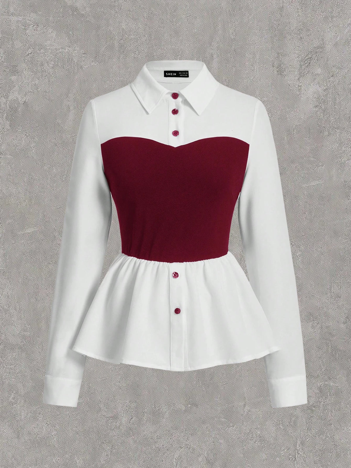 EZwear Wine Red Woven 2 In 1 Slim Fit Blouse For Women,Long Sleeve Tops