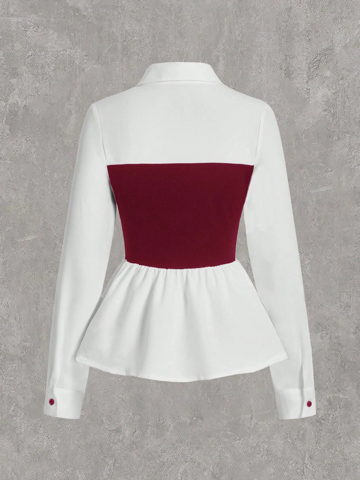 EZwear Wine Red Woven 2 In 1 Slim Fit Blouse For Women,Long Sleeve Tops