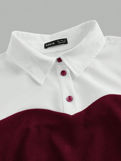 EZwear Wine Red Woven 2 In 1 Slim Fit Blouse For Women,Long Sleeve Tops