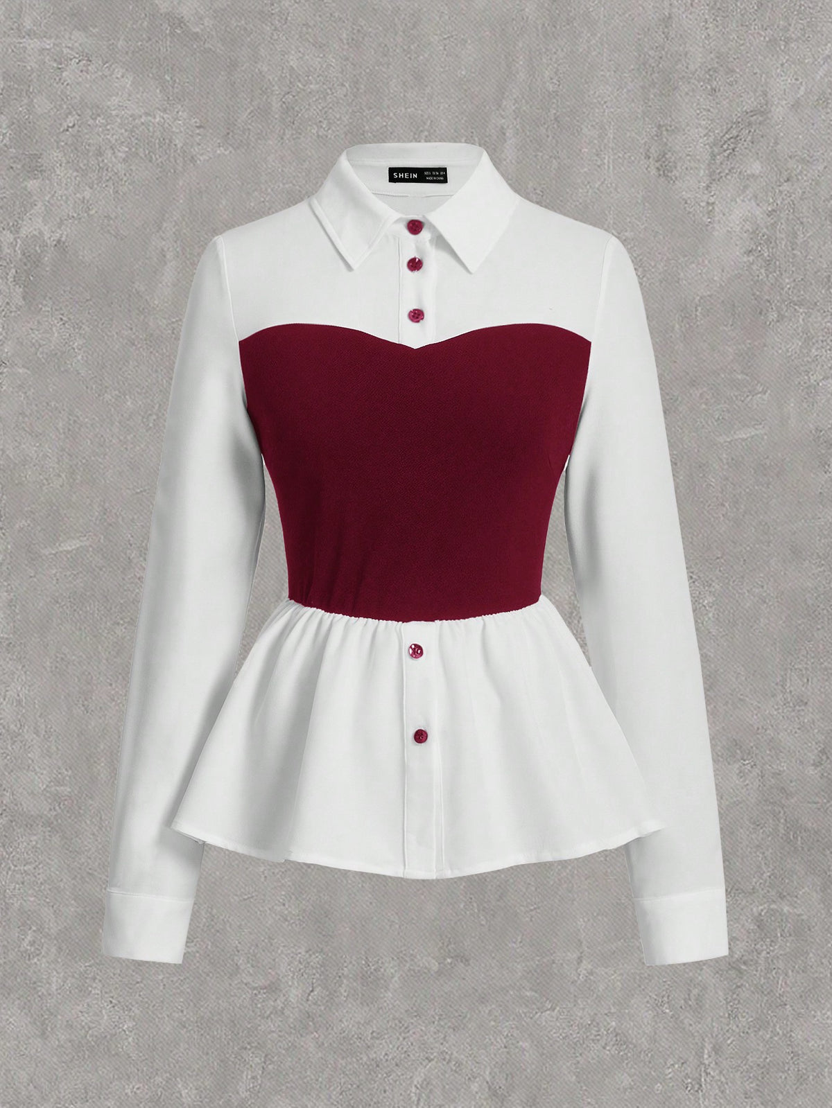 EZwear Wine Red Woven 2 In 1 Slim Fit Blouse For Women,Long Sleeve Tops