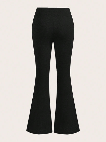 EZwear Women's 2pcs Black & Grey Waist-Crossing Slim Fit Casual Flared Pants Set Suitable For Going Out Fall Clothes Winter Clothes Women's Sportswear