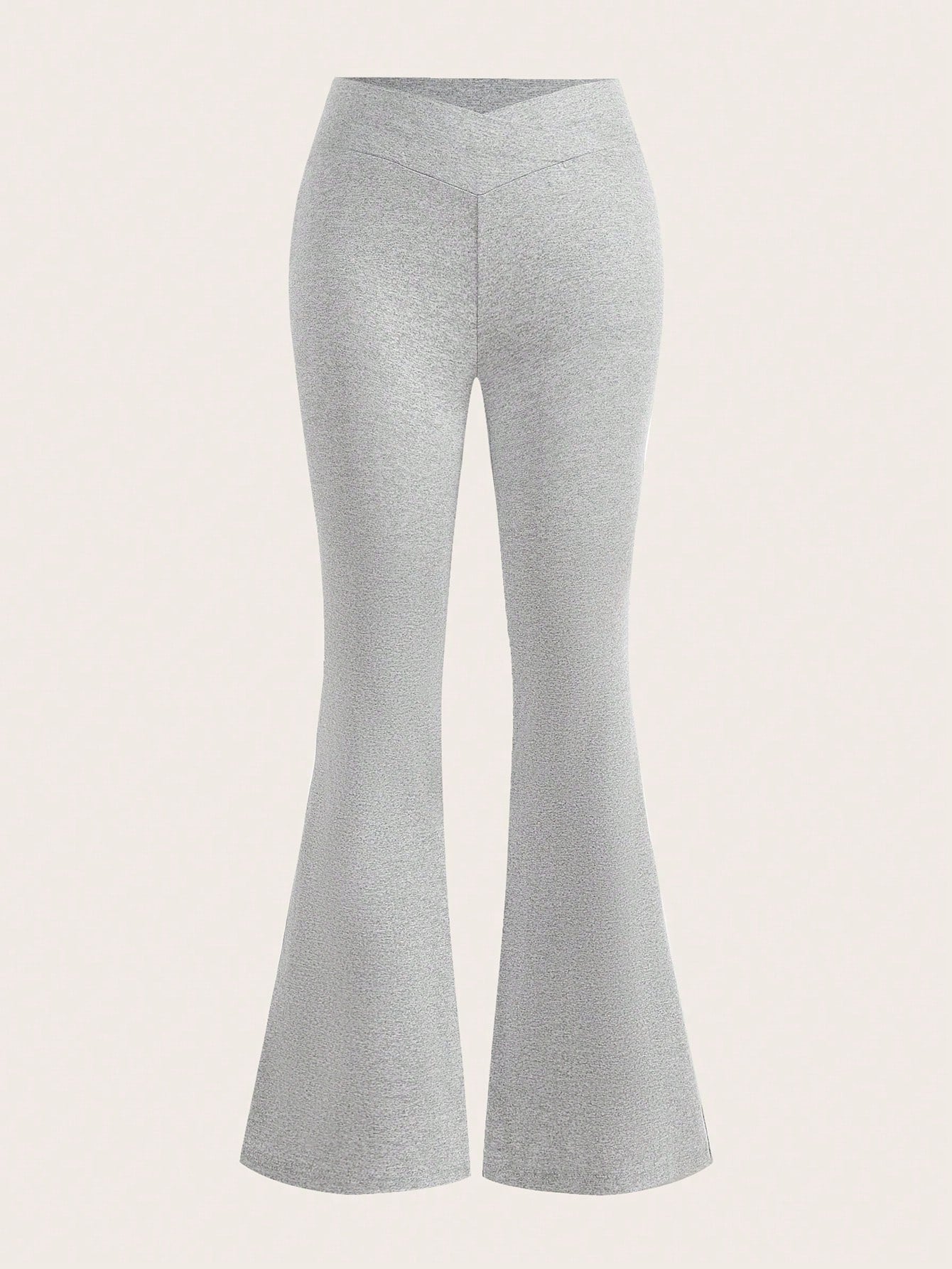 EZwear Women's 2pcs Black & Grey Waist-Crossing Slim Fit Casual Flared Pants Set Suitable For Going Out Fall Clothes Winter Clothes Women's Sportswear