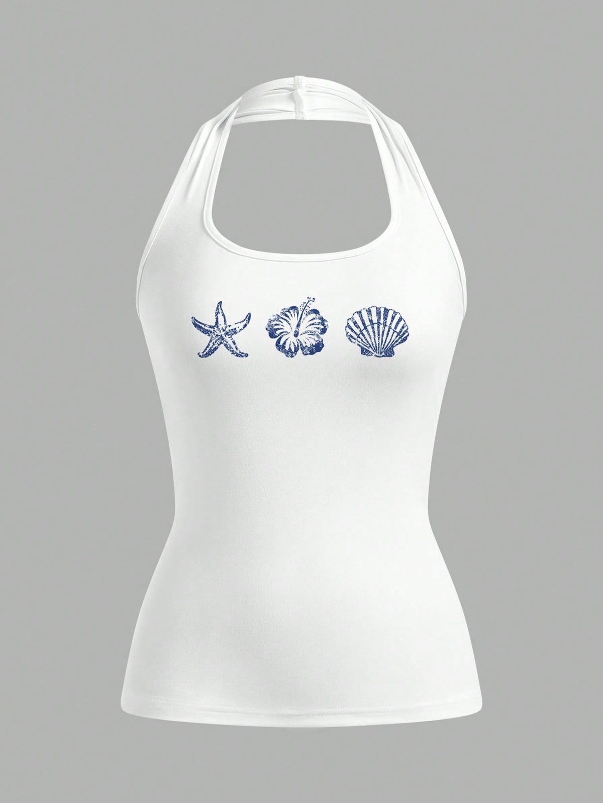 EZwear Women's Casual Simple & Resort Style Neck Tie Back Tight Fit Tank Top With Printed Pattern, Suitable For Summer Beach Wear