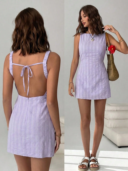 EZwear Women's Fashionable Versatile Striped Backless Sexy Dress,Dresses For Women Summer