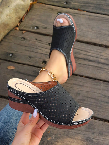 Fashion Breathable Hollowed Women's Wedge Sandals, 7CM Heels Comfortable, Lightweight, Suitable For Outdoor Activities, Beach,Spring Summer Outfits