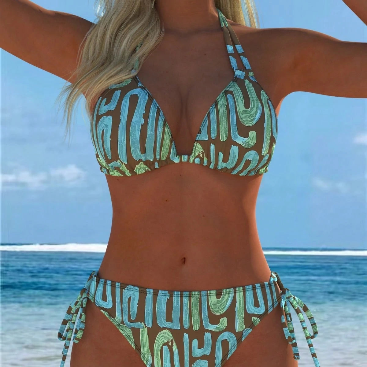 Fashion Printed Patchwork Halter Bikini Women Two Piece Swimsuit