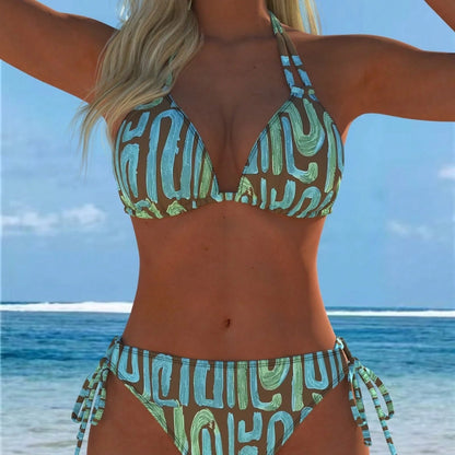 Fashion Printed Patchwork Halter Bikini Women Two Piece Swimsuit