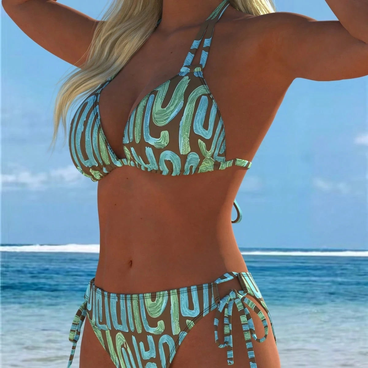 Fashion Printed Patchwork Halter Bikini Women Two Piece Swimsuit