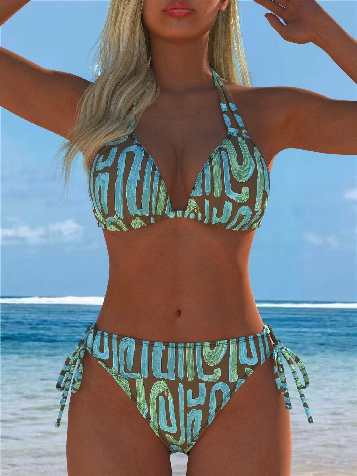 Fashion Printed Patchwork Halter Bikini Women Two Piece Swimsuit