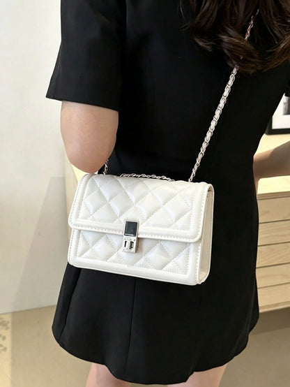 Fashion Solid Color Quilted Square Chain Shoulder Bag,Versatile Flap Banquet Bag New Lightweight Handbag & Purse,Casual Mobile Coin Crossbody Bags